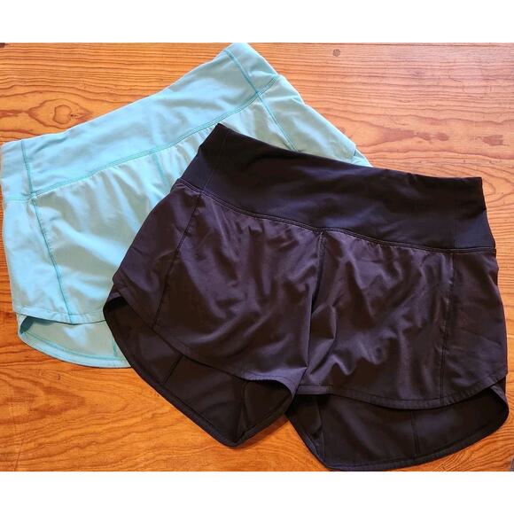 LULULEMON WOMENS LOT SPEED UP HR HIGH RISE SHORTS LINED BLACK BLUE SZ 9 RUNNING - Picture 1 of 9